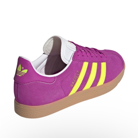 WMNS ADIDAS ORIGINALS GAZELLE PURPLE BURST NEON SOLAR YELLOW SHOES SNEAKERS - Picture 7 of 17